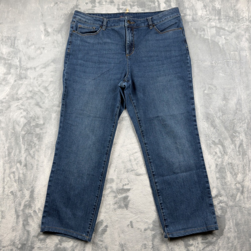 Liz Claiborne Womens Girlfriend Straight Leg Jeans Blue Mid Rise Size 14 Stretch